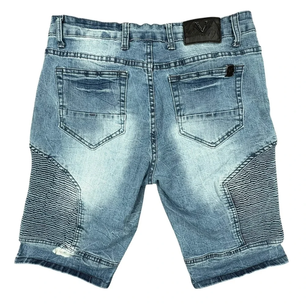 Versace V1969 Abbigliamento Sportivo Shorts Mens 30 Blue‎ Denim Moto Acid Wash